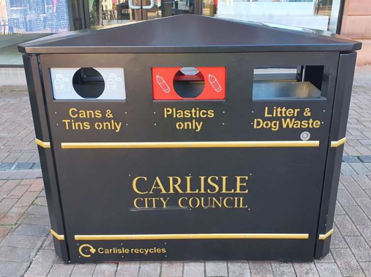New litter and recycling bin outside Monsoon